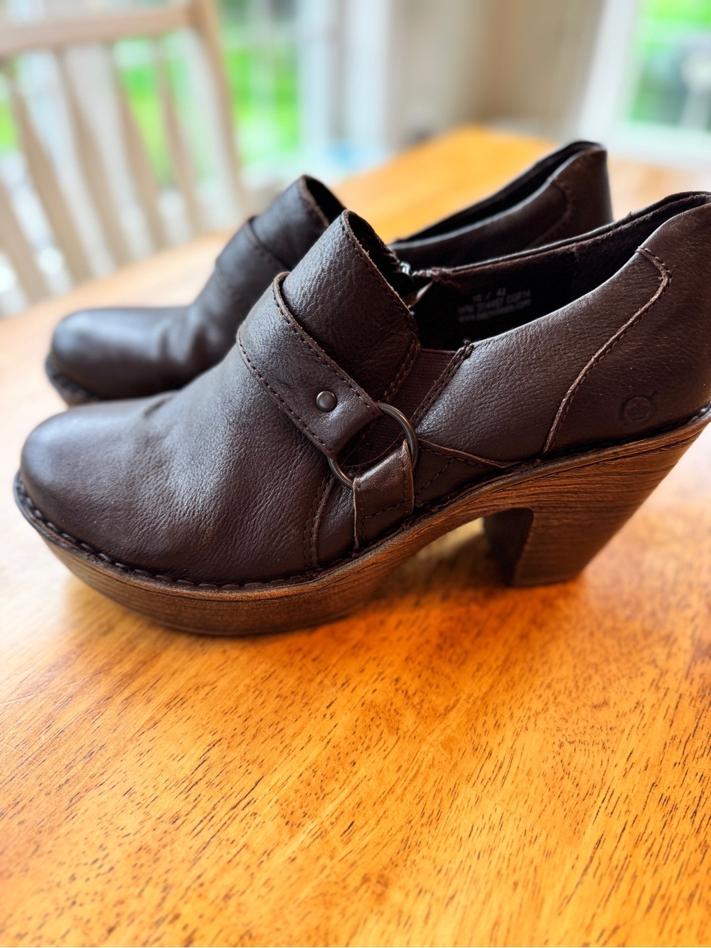 Born Dark Brown Leather Heeled Clog - Women's size 10